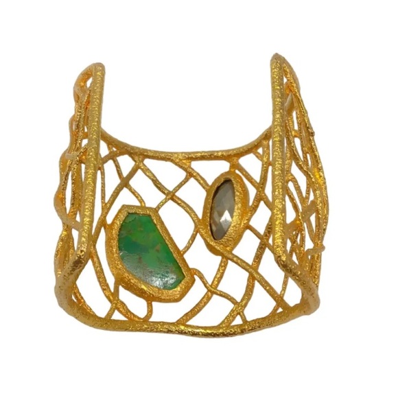 RARE Bohemian Luxury authentic Alexis Bittar Gemstone Statement Cuff/Bracelet - Picture 3 of 17